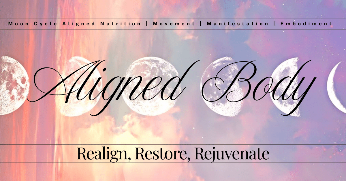 Calming visual representing therapeutic nutrition, hormone balance, and embodiment practices in the Aligned Body program.
